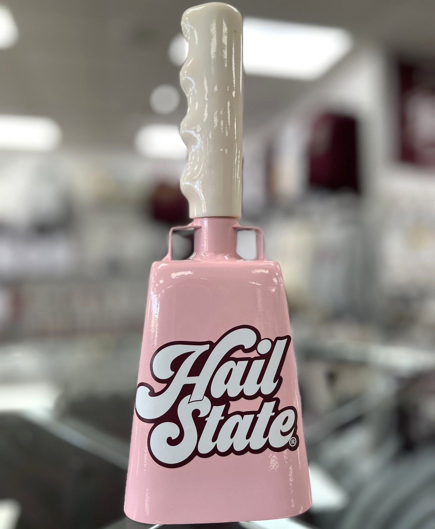 Boxed: Medium Pink BullyBell with White Retro Hail State Decal with Maroon outline