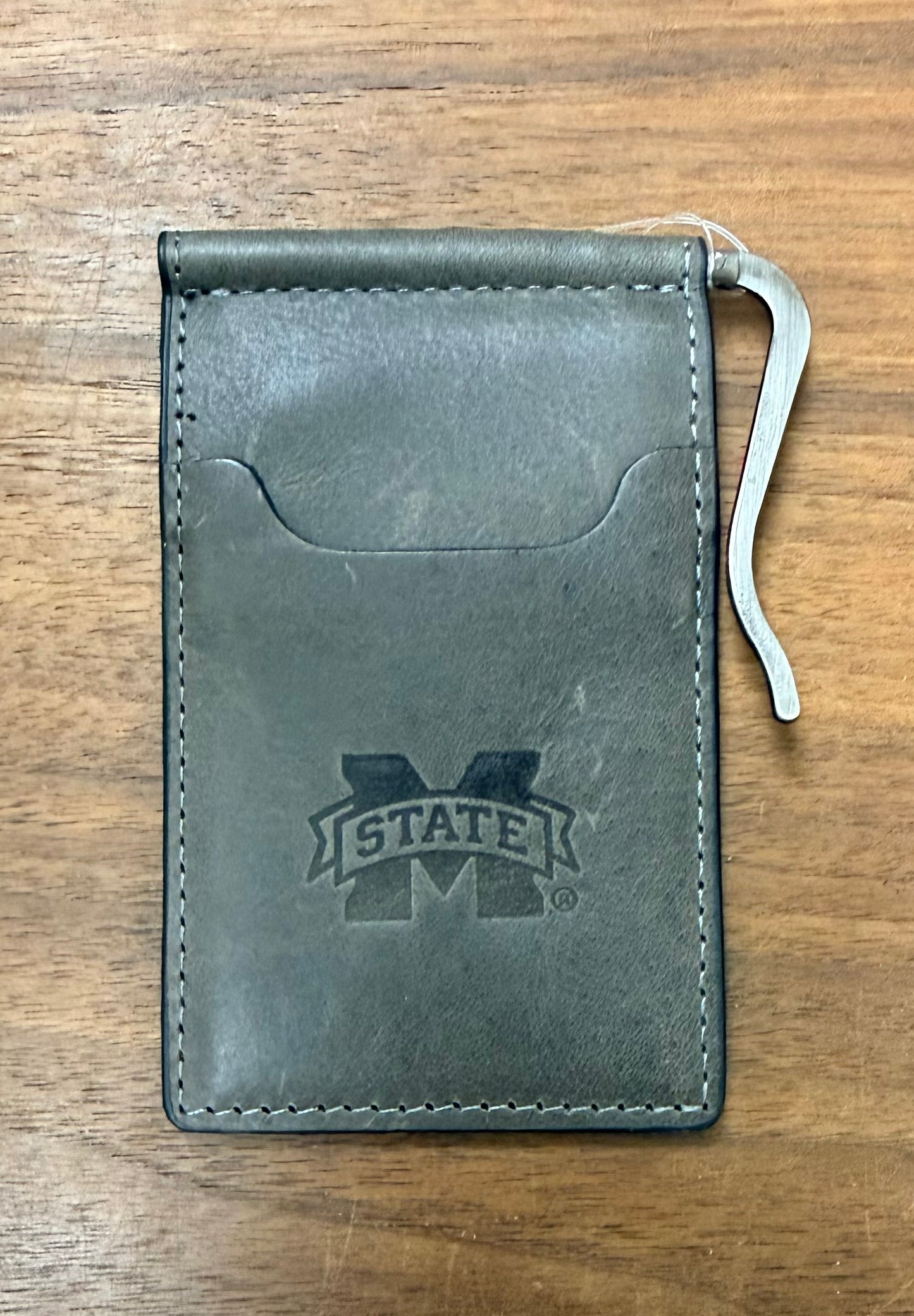 Grey Leather M Banner Debossed Wallets