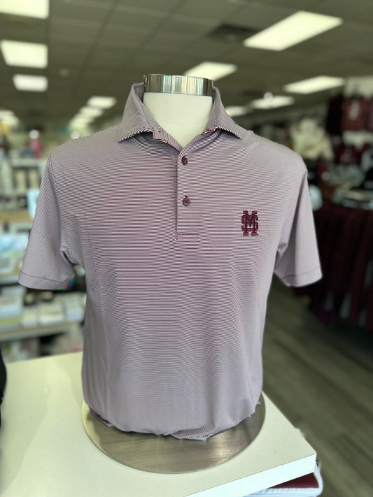 M Over S Maroon Striped Polo