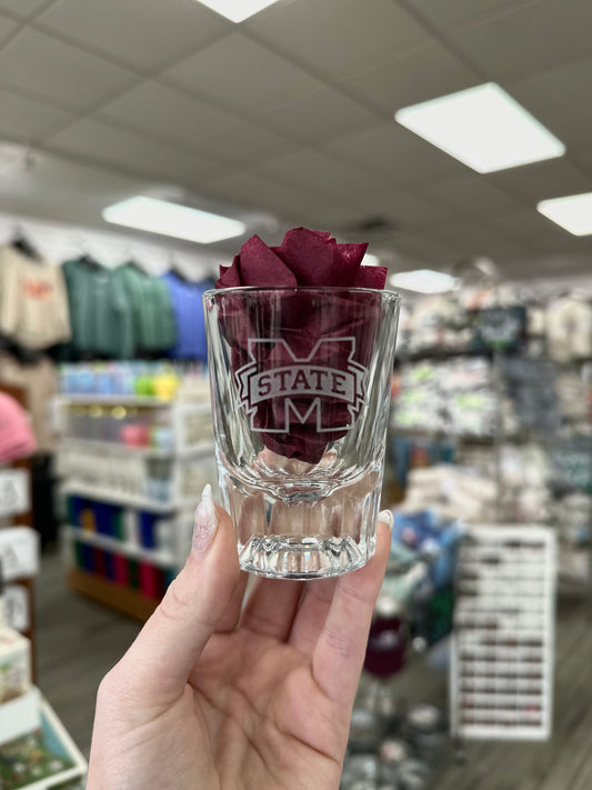 M Banner Double Shot Glass