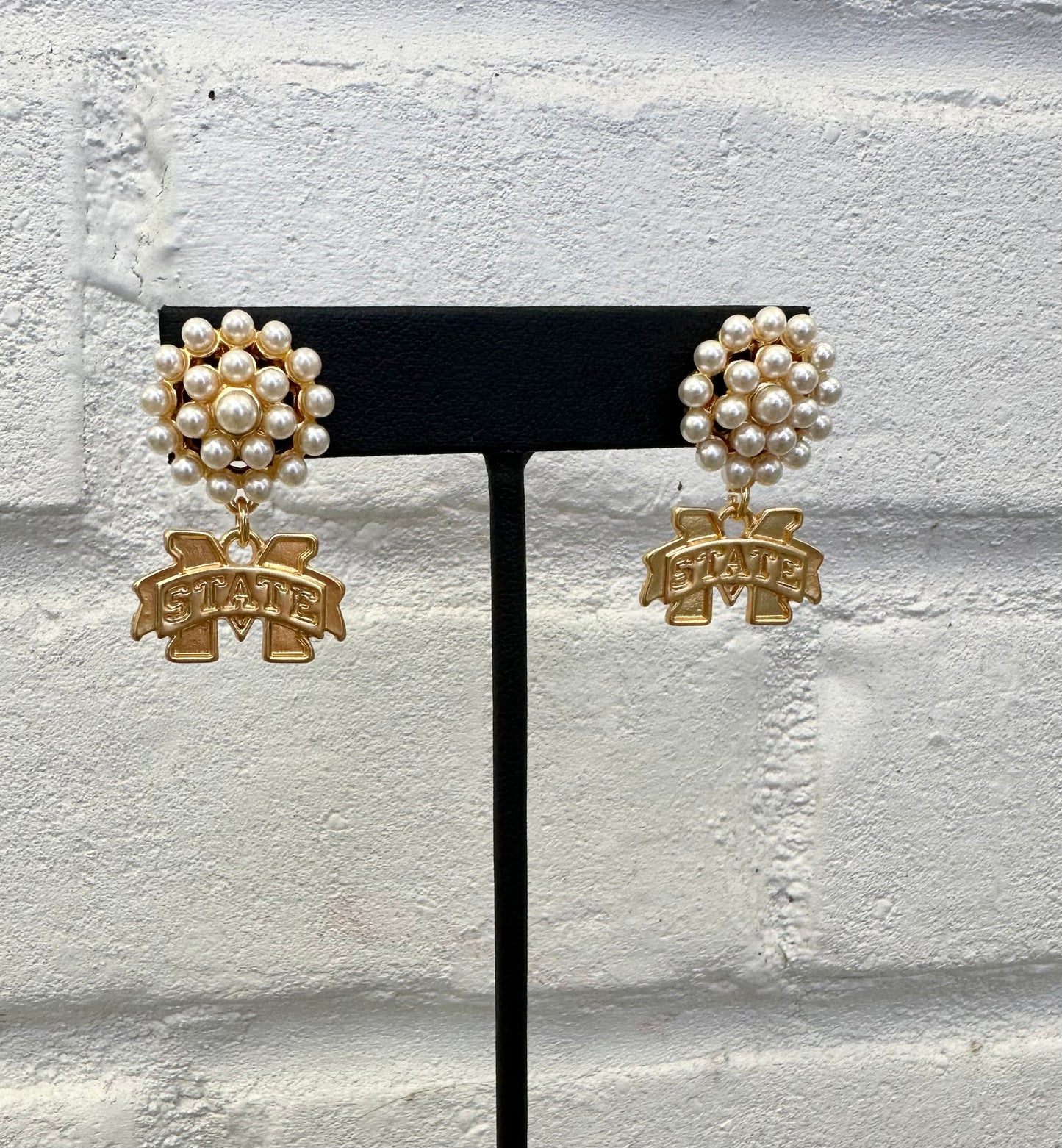 M Banner Pearl Cluster Earrings