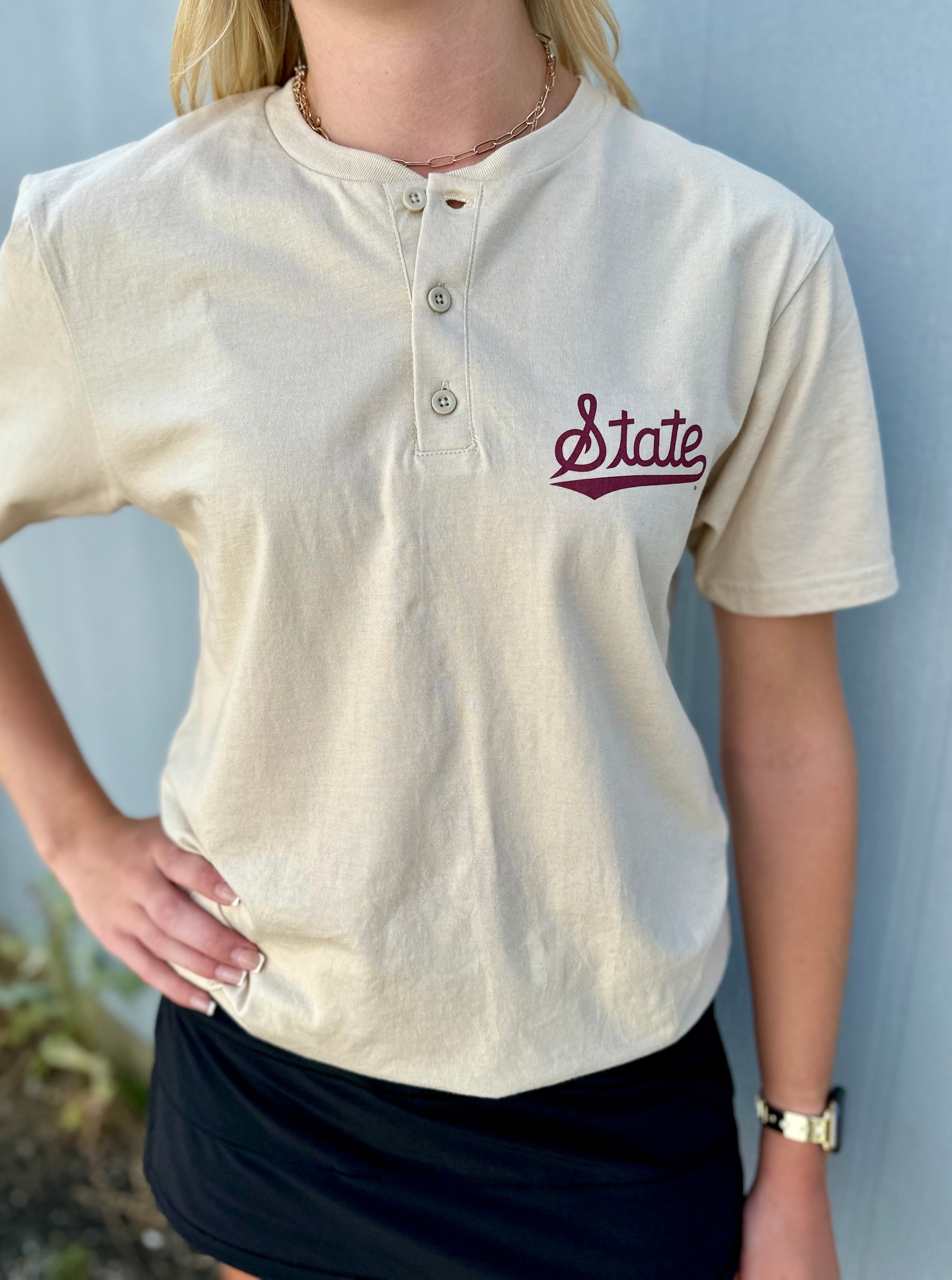 State Script Henley Tee – University Screenprint Inc