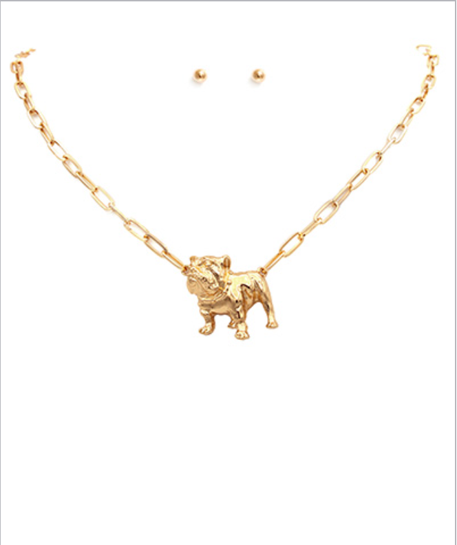 Bulldog Paper Clip Necklace and Stud Set