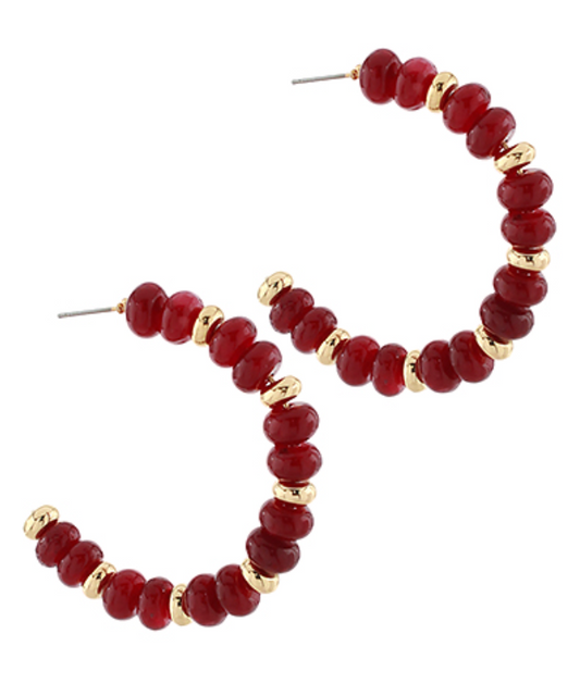 Maroon Stone Hoop Earrings