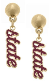 Maroon and Gold State Script Earrings