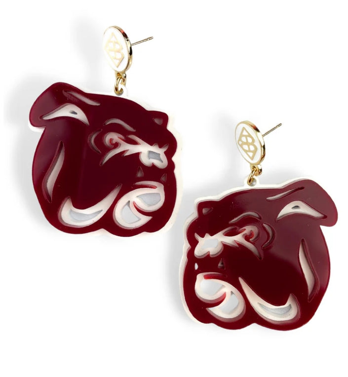 Maroon Over White Acrylic Bulldog Earrings