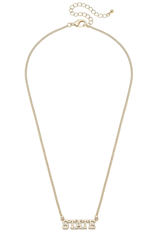 Varsity STATE Outline Gold Necklace