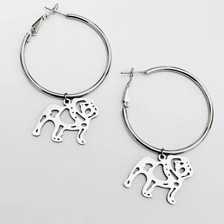 Hanging Bulldog Hoop Earrings