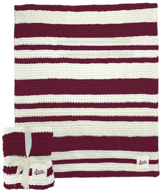 Maroon and White State Script Knit Blanket