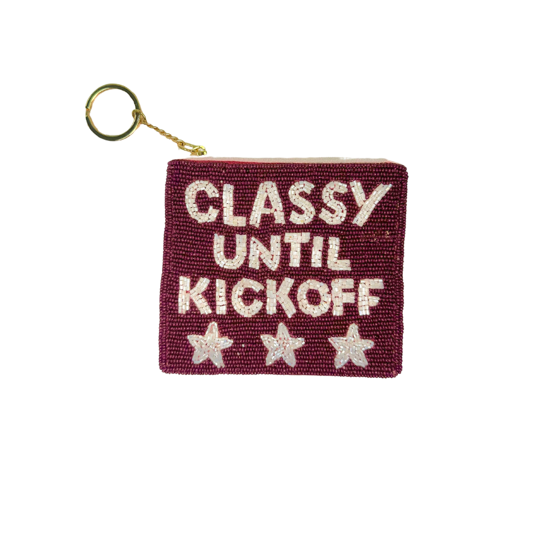 Classy Until Kickoff Beaded Coin Pouch