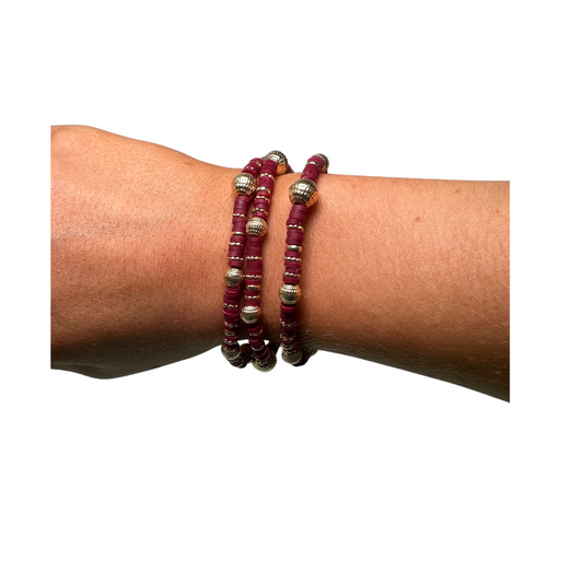 Maroon + Gold Disc Bracelet