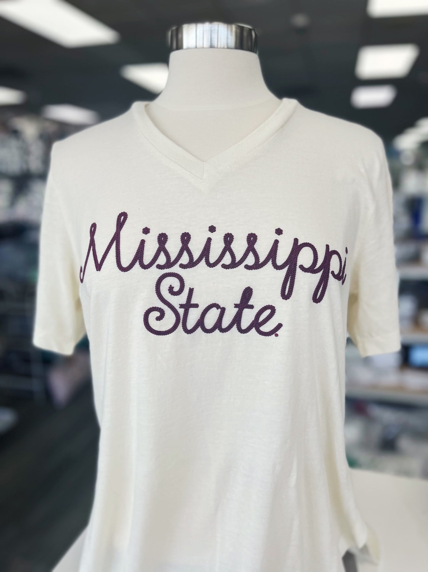 Mississippi State Cream Chain-Stitched Tee