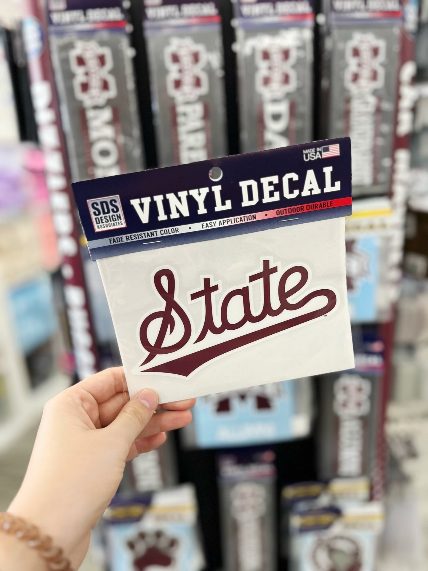 Large Maroon State Script Decal