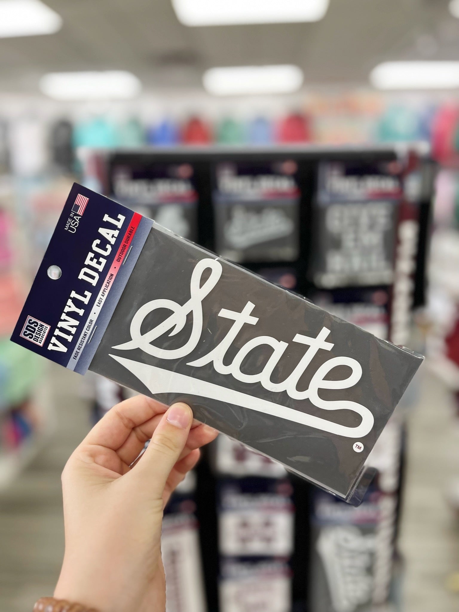Large White State Script Decal – University Screenprint Inc