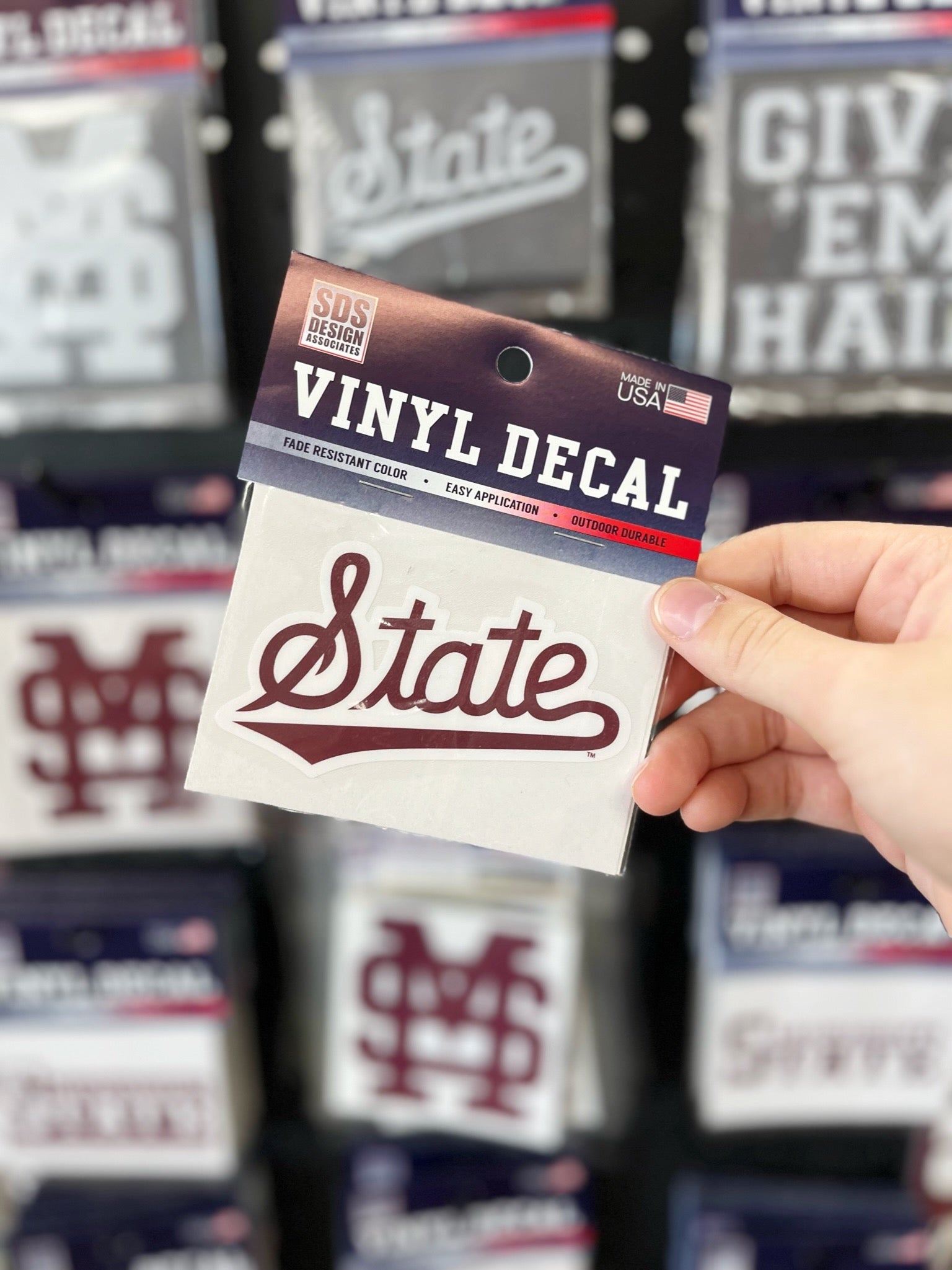 Maroon State Script Decal – University Screenprint Inc