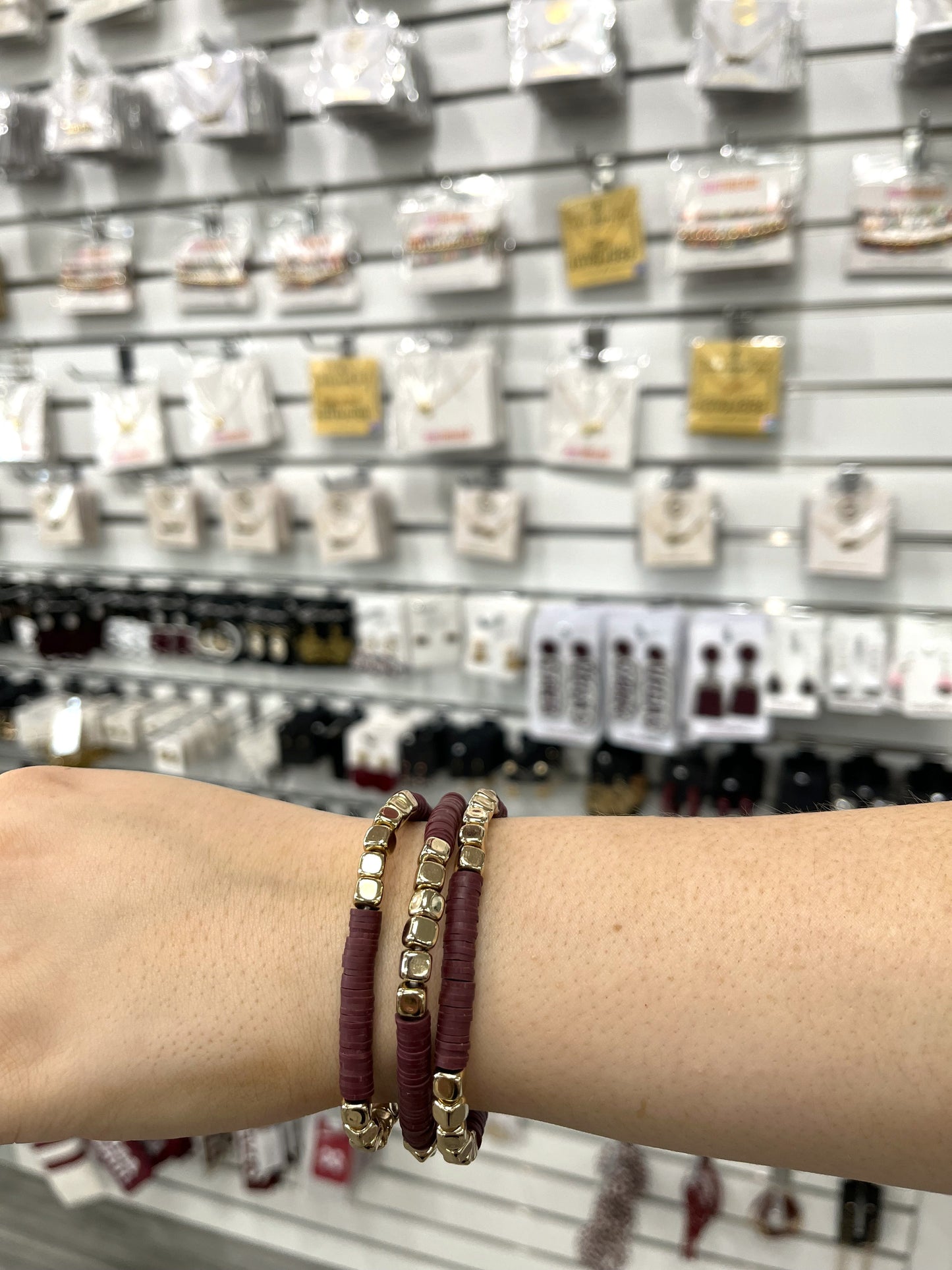 Maroon + Gold Disc Bracelet