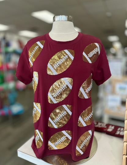 Queen of Sparkles Football Sequin Tee