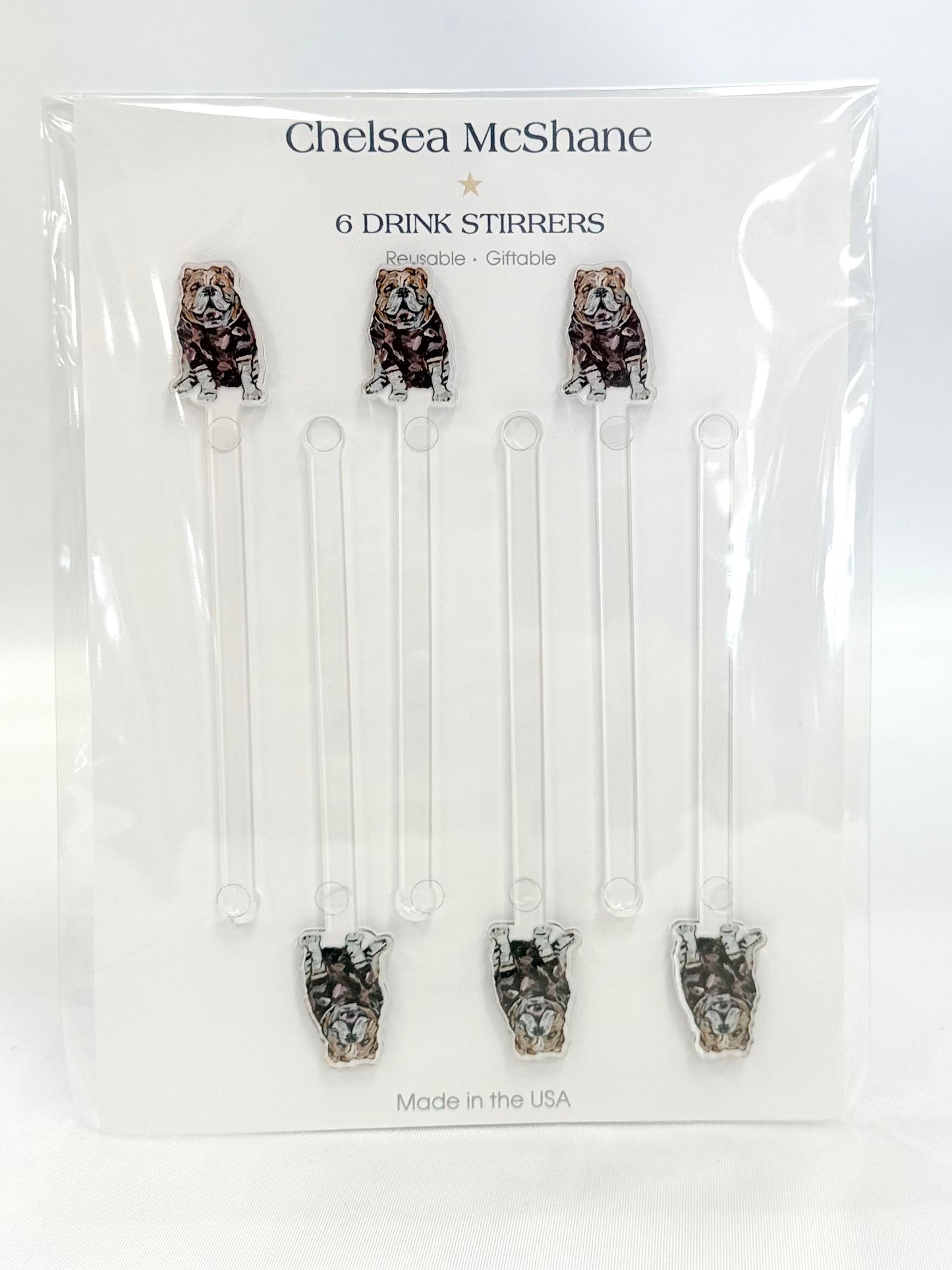 Maroon Bulldog Acrylic Drink Stirrers (Set of 6)