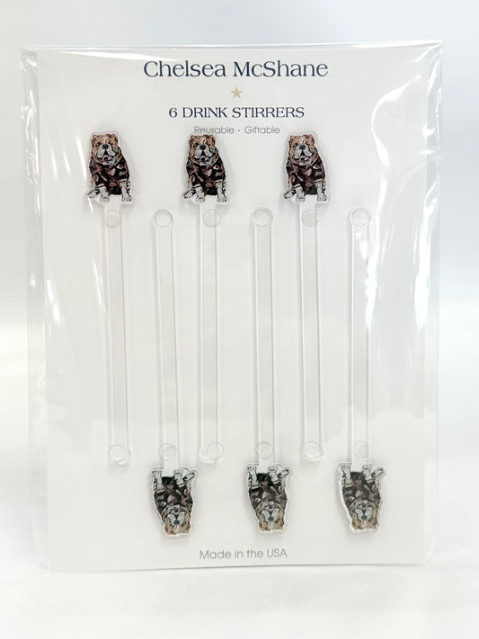 Maroon Bulldog Acrylic Drink Stirrers (Set of 6)