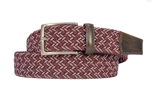 Maroon and Grey Braided Stretch Belt