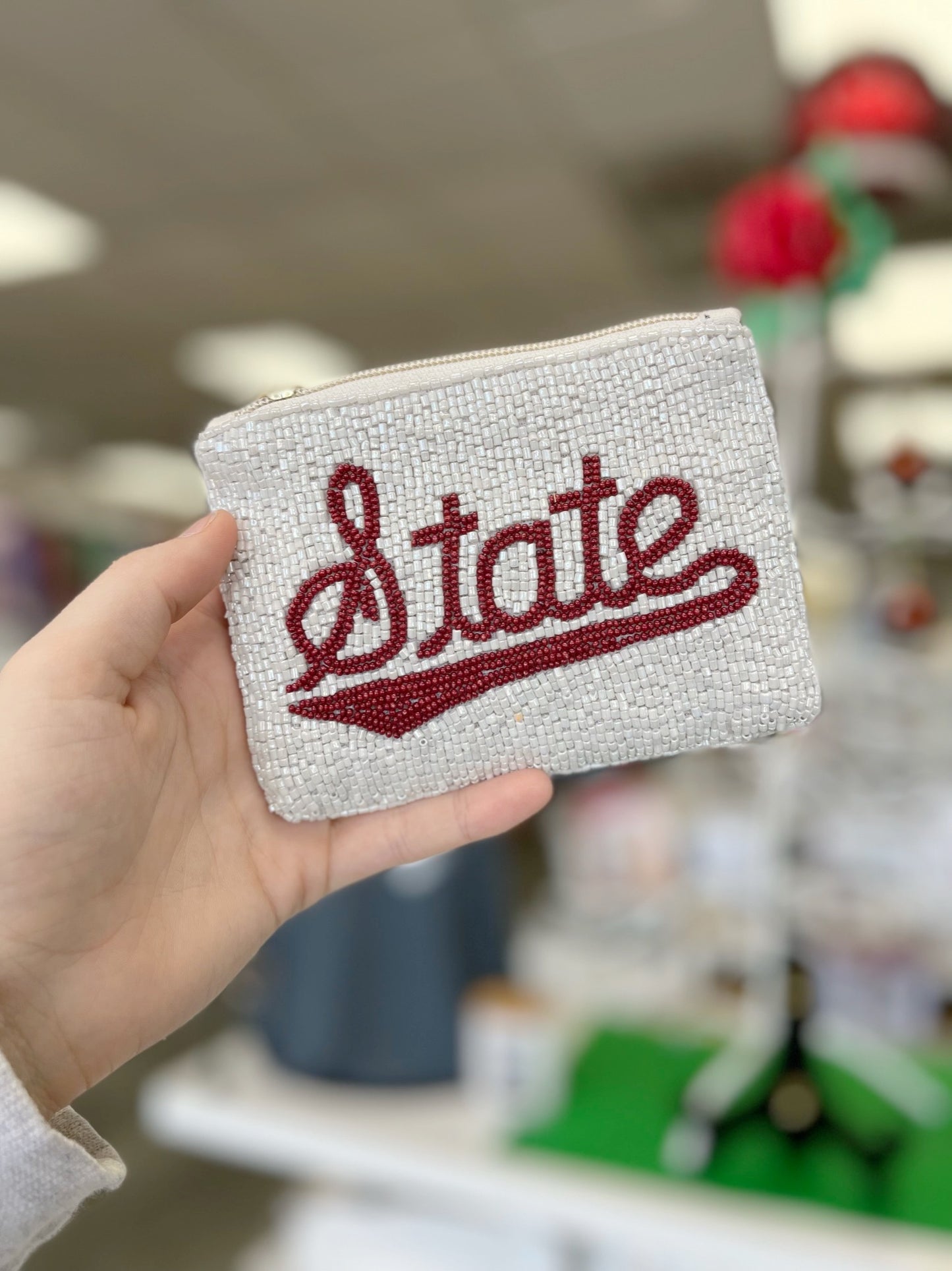 State Script Beaded Pouch