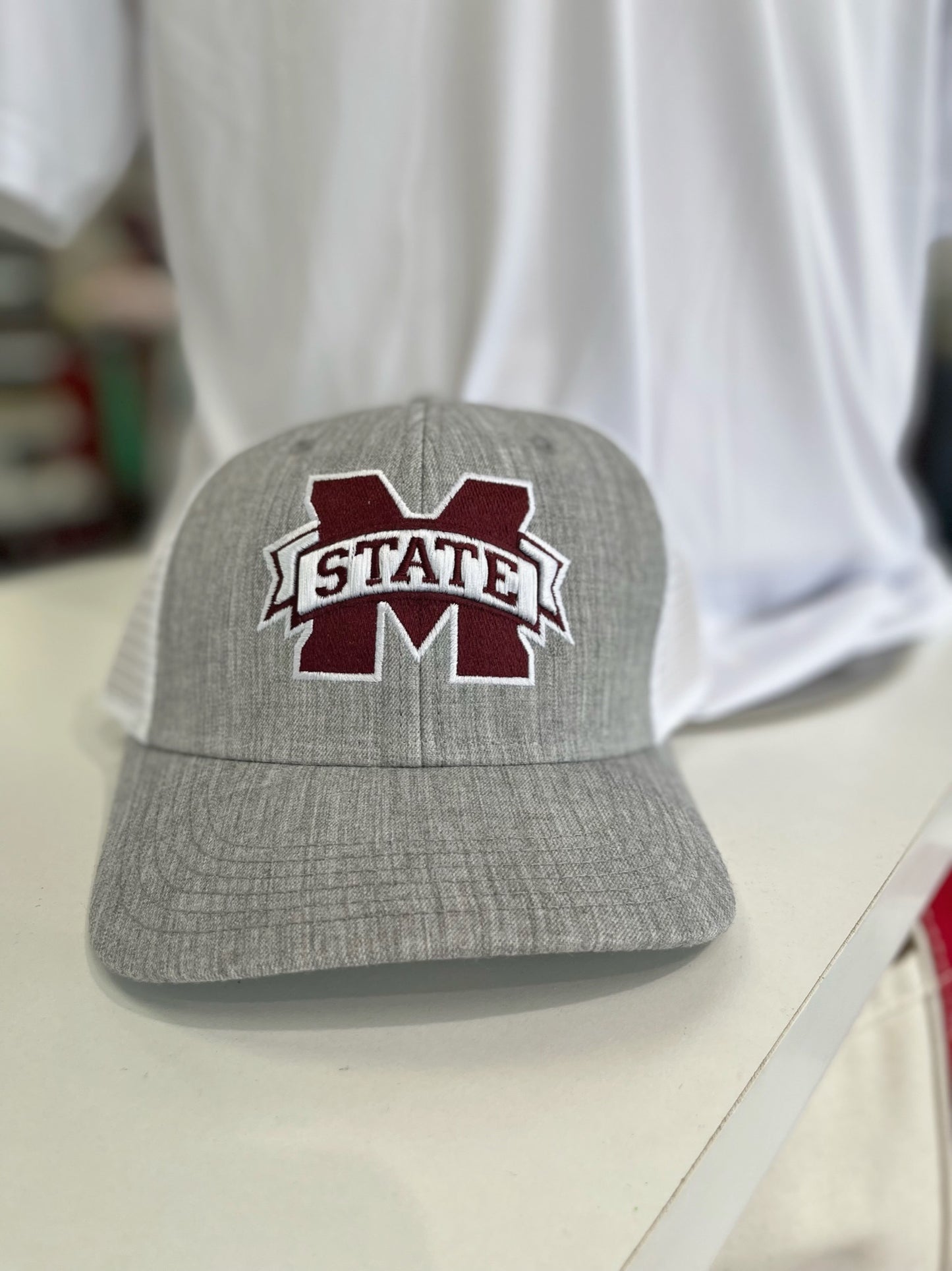 Grey/White M Banner Trucker