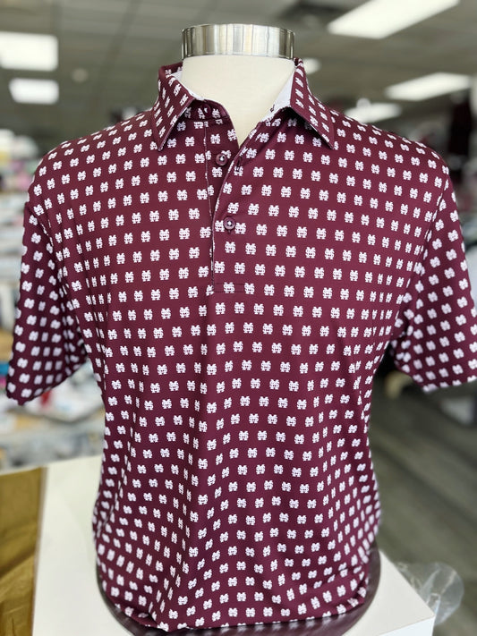 Maroon M Over S Printed Polo