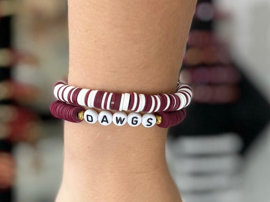 Maroon and White Stackable Disc Bracelet
