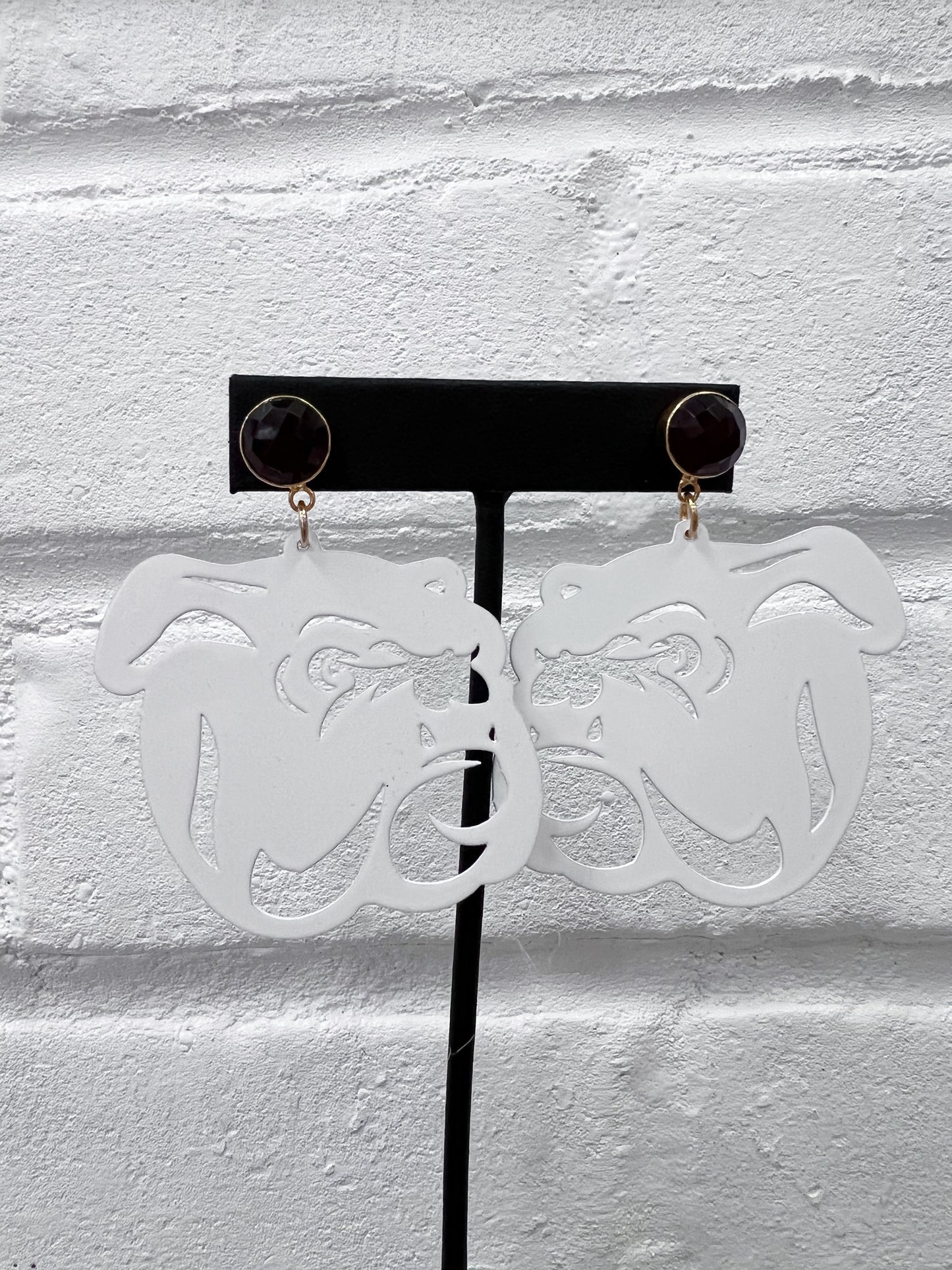 White Bulldog Earrings