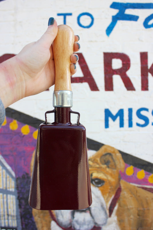 Large Maroon Cowbell With Wooden Handle