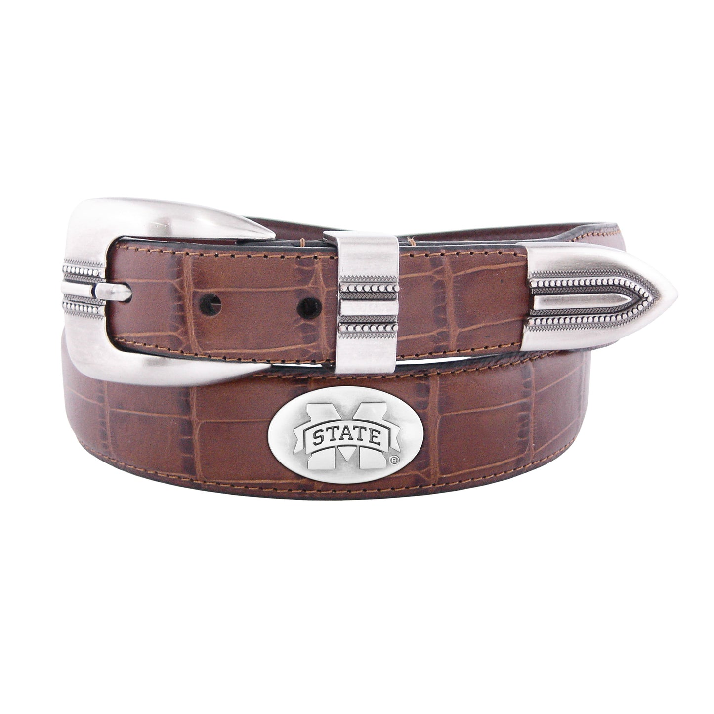 MSU Tan Leather Embossed Belt