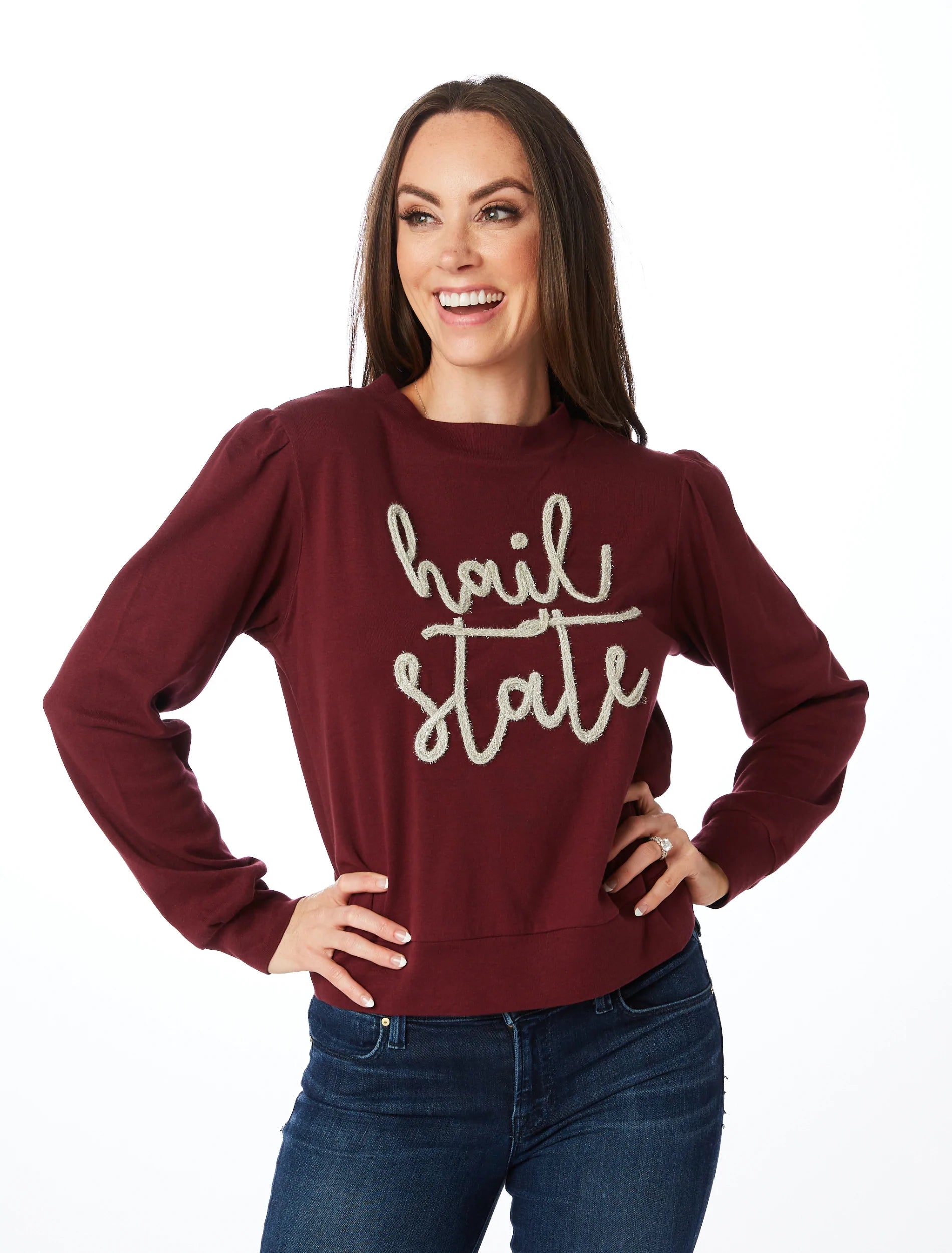 Hail State Glitter Script - Maroon – University Screenprint Inc